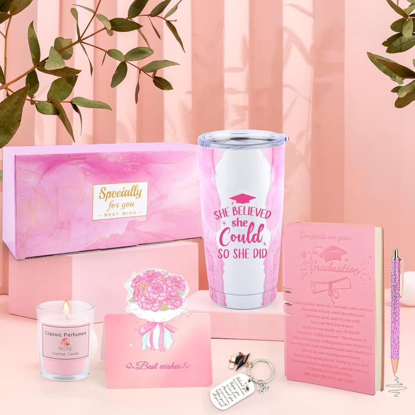 Graduation Gifts for Her 2025, She Believed She Could So She Did Tumbler, Congratulations Gifts for Women Girls Grad Keychain Notebook Pen, College High School Graduation Gift for Sister Friends