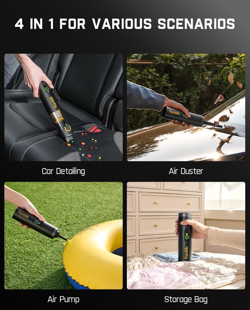 Fanttik Slim V10 APEX Cordless Car Vacuum, 4-in-1 Portable Mini Handheld Vac, 19kPa Suction Power, Upgraded Smart Digital Display, 2 Suction Modes for Small Jobs, Car, Office Desk, Keyboards (Black)