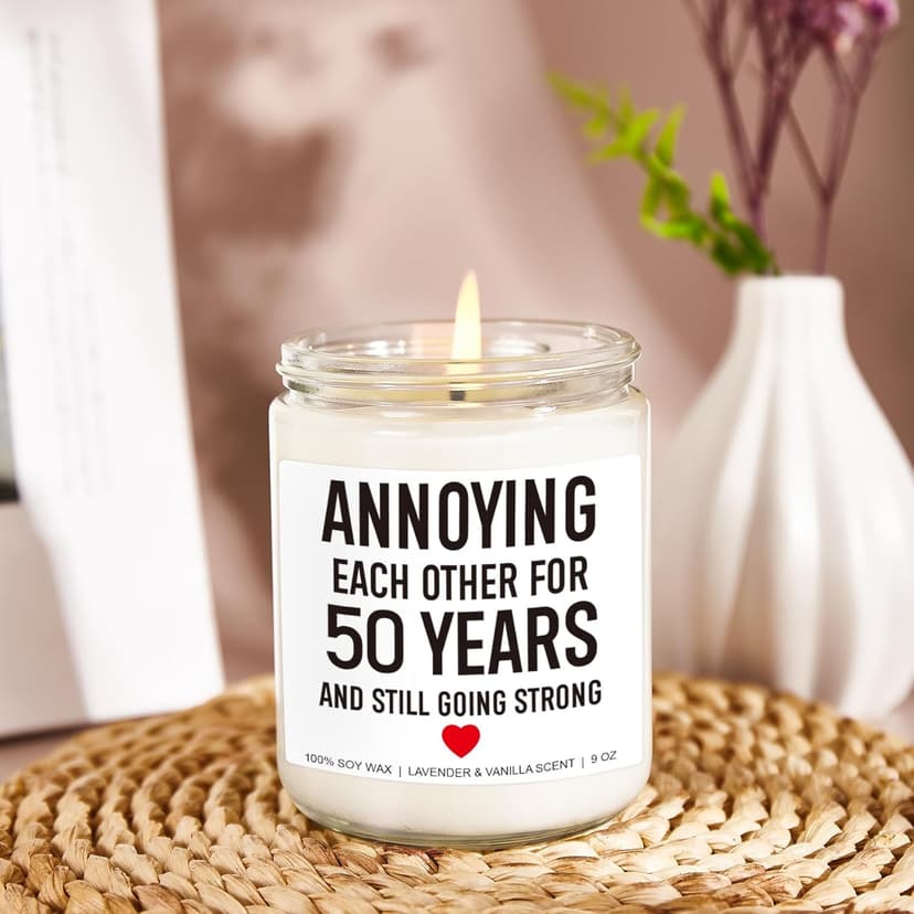 Funny 50 Years Candle, 50th Anniversary, Gifts for Couple, Parents - 50th Wedding Anniversary Decorations, 50 Year Golden Anniversary, Gifts for Husband, Wife, Friends - 9 oz