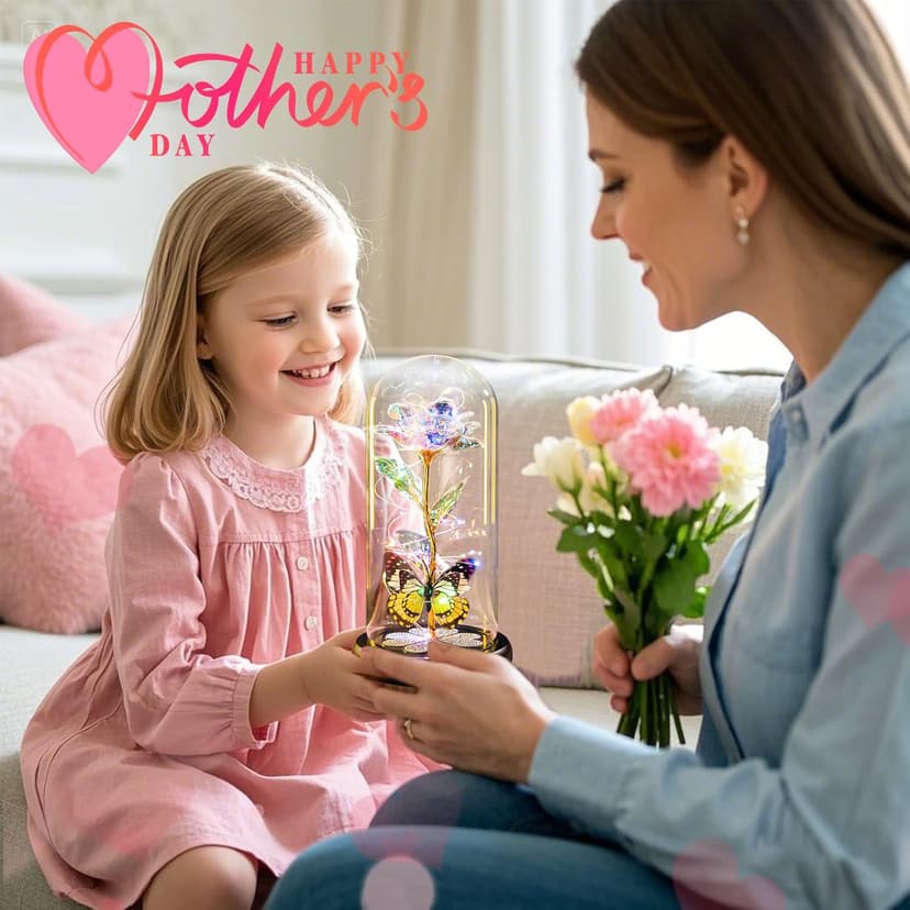 Birthday Gifts for Women Mom, Galaxy Glass Rose Forever Eternal Crystal Flower Light Up Rose in Glass Dome with Butterfly Mothers Day Christmas Rose Gifts for Her Wife Daughter Friends Colorful