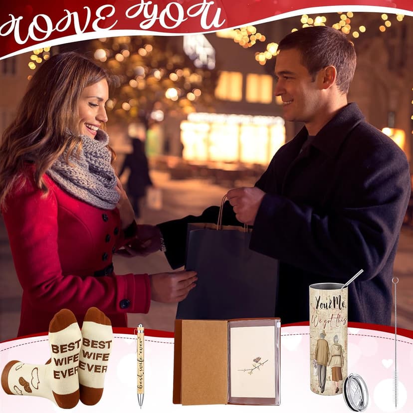 Skylety 4 Pcs to My Wife Gifts Set Leather Journal Stainless Steel Tumbler 20oz Best Wife Pen Socks Anniversary Wedding Christmas Gifts