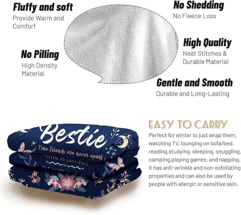 Bestie Gifts for Women on Christmas - Best Friend Blanket Gift 60 x 50 Inch - Bestie Gift, Best Friend Happy Birthday Gifts - Friendship Flannel Throw Blanket Thinking of You Far Away Gifts