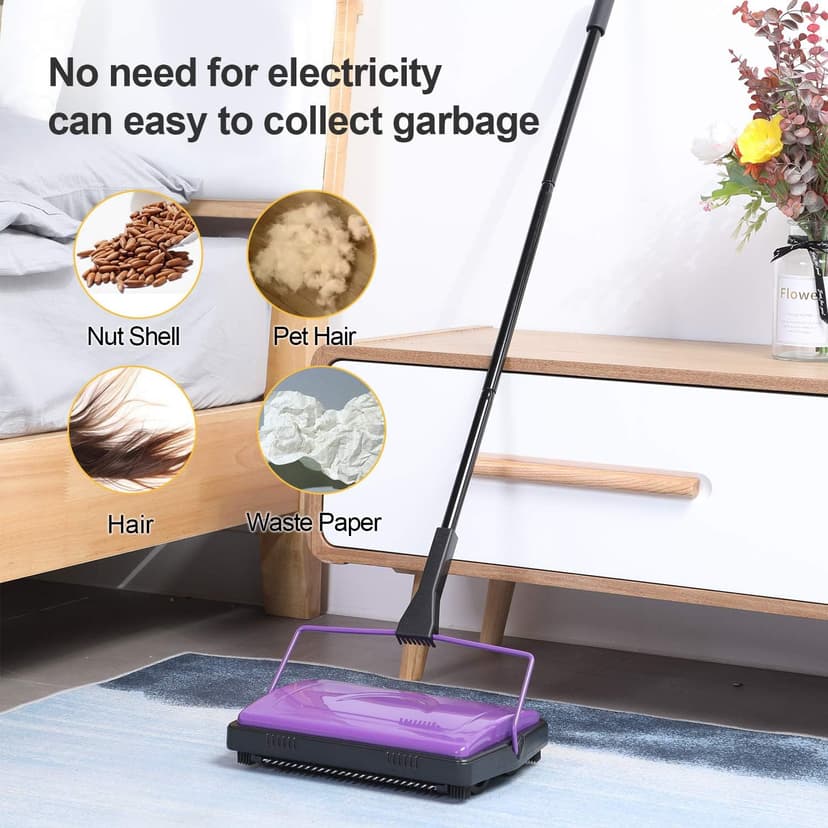 Yocada Carpet Sweeper Cleaner for Home Office Low&Undercoat Carpets Rugs Pet Hair Dust Scraps Paper Small Rubbish Cleaning with a Brush