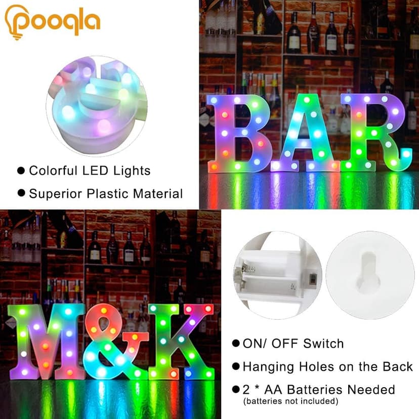 Pooqla Colorful LED Marquee Letter Lights with Remote – Party Bar Letters with Lights Decorations for The Home - Multicolor M