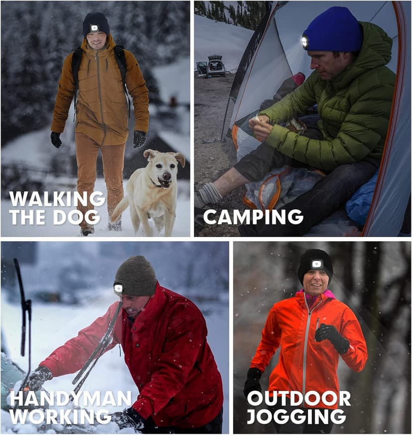 CENSGO Unisex Hat with Light, USB Rechargeable LED Headlamp Beanie, Gifts for Dad Father Men Husband Warm Knitted Cap