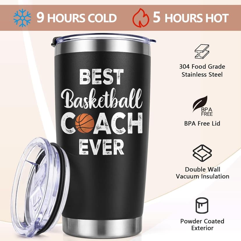 Lifecapido Basketball Coach Gifts, 20oz Coach Insulated Tumbler with Key Chain, Basketball Coach Appreciation Gifts for Men, Black