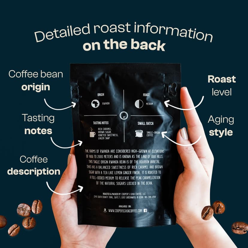 Gourmet Coffee Sampler Gift Box Set, Roasted Coffee Ground, Sumatra Dark, Kenya AA Medium-Dark, Rwanda Medium, Natural Ethiopian Light, Ground, 4 Bags, 16 oz Total