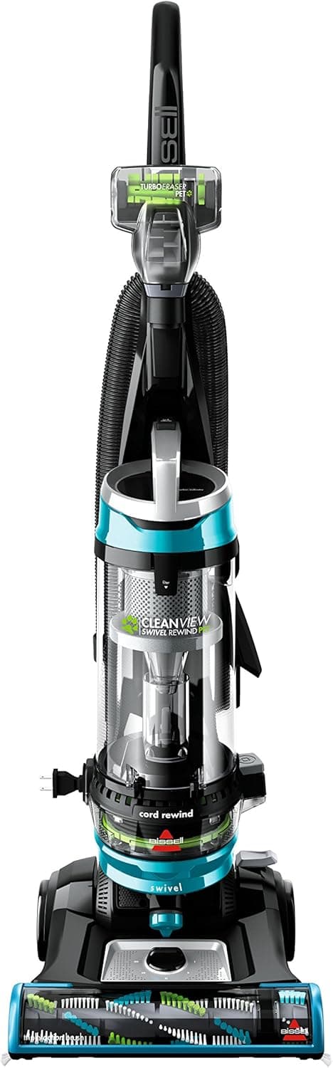 Bissell 2254 CleanView Swivel Rewind Pet Upright Bagless Vacuum, Automatic Cord Rewind, Swivel Steering, Powerful Pet Hair Pickup, Specialized Pet Tools, Large Capacity Dirt Tank, Teal