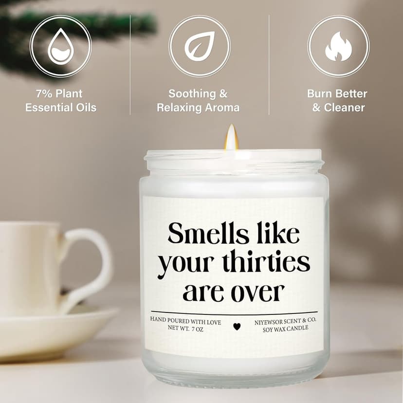 Niyewsor 40th Birthday Gifts Women Men, Forty Birthday Candle, 1985 40th Birthday Decorations for Women Men, 40 Year Old Bday Gifts for Friend, Sister, Wife, Husband, Handmade, 7oz