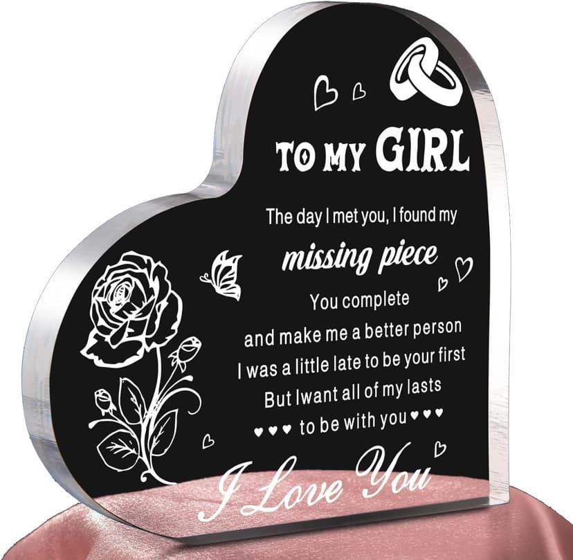 Gifts for Girlfriend, Birthday Anniversary Cute Presents for Women GF, I love you Romantic Gift Paperweights 3.9" x 3.9" Acrylic Heart Plaque, Christmas Gift for Her