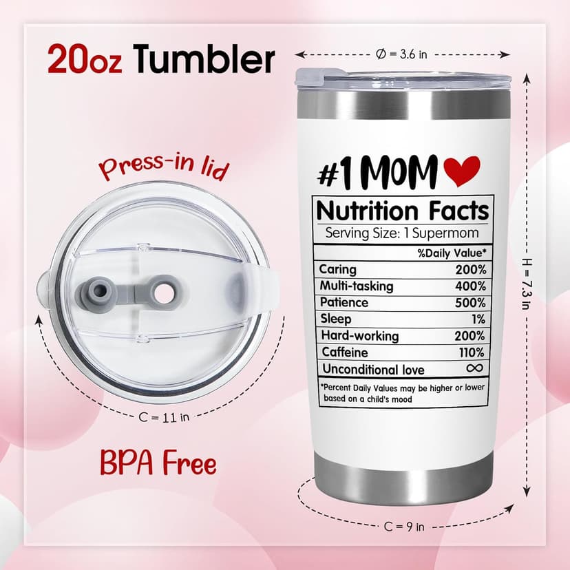 TEEZWONDER Christmas Birthday Gifts for Mom - 20 oz Stainless Steel Insulated Coffee Tumbler with Lid - Mothers Birthday Gifts from Daughter Son, Mothers in Law, Mama, Grandma, Tumblers for Women