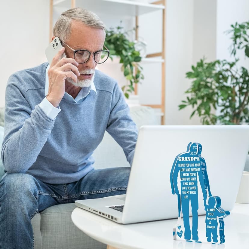 Grandpa Gift from Grandson Christmas Gifts for Granddad, Grandfather Birthday Gifts Idea from Grandson Best Grandpa Ever Gifts to My Grandpa Father's Day Gifts Acrylic Plaque Sign 5.1x3.2in