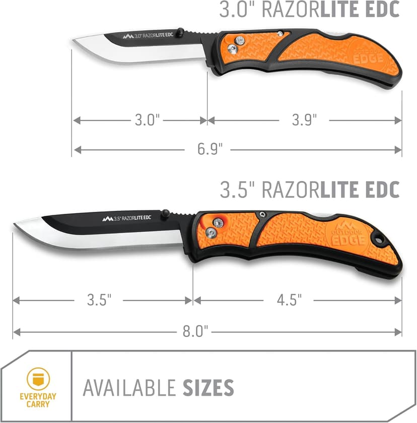 OUTDOOR EDGE OUTDOOR EDGE 3.5" RazorLite EDC Knife. Pocket Knife with Replaceable Blades and Clip. The Perfect Hunting Blade for Skinning Deer. Blaze Orange with 6 Blades