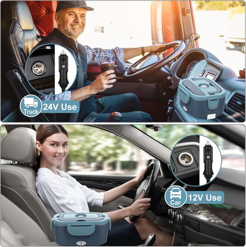 Electric Lunch Box Food Heater, 60-80W Heated Lunch Box for Adults, 12V 24V 110V Portable Food Warmer LunchBox for Car Truck Work with 304 Stainless Steel Container, Driver Trucker Gifts for Dad