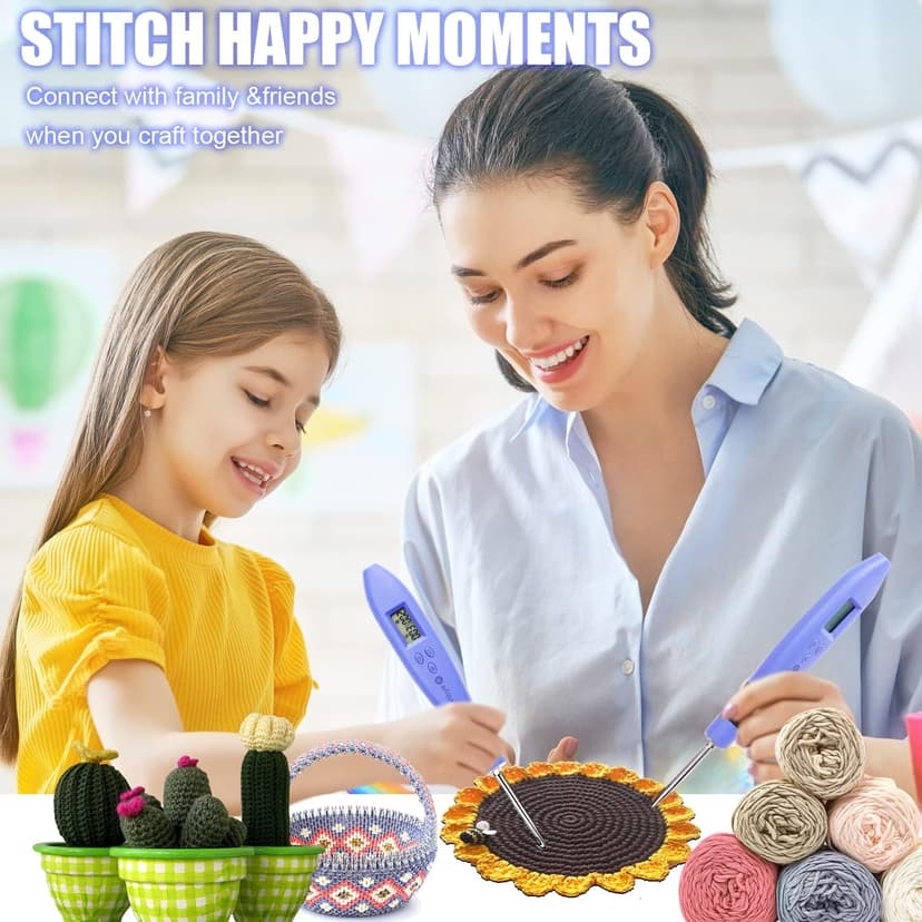 Light Up Crochet Hook Set Lighted Crochet Hook Set with 12 Different Size Interchangeable Crochet Needle, Ergonomic with 2 Levels Led and Digital Stitch Counter for Crocheting and Knitting