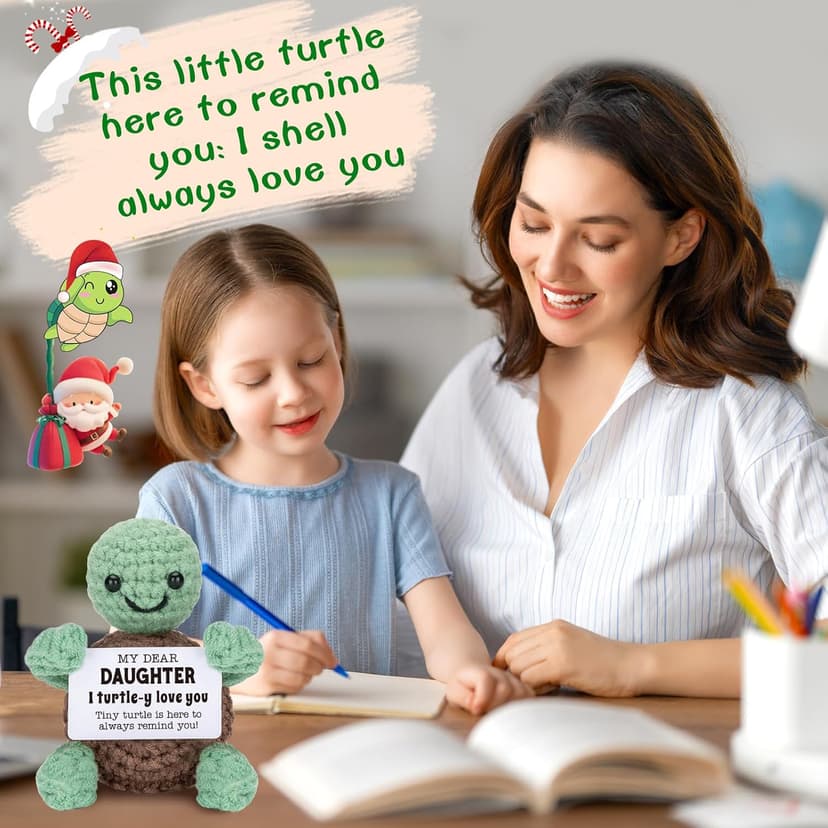 Mini Funny Turtle Daughter Gifts from Mom Dad, Birthday Gifts for Kids Teens Adults Daughter in Law Bonus Step, I Love You Small Cute Stuff Things, Handmade Emotional Positive Crochet Turtle