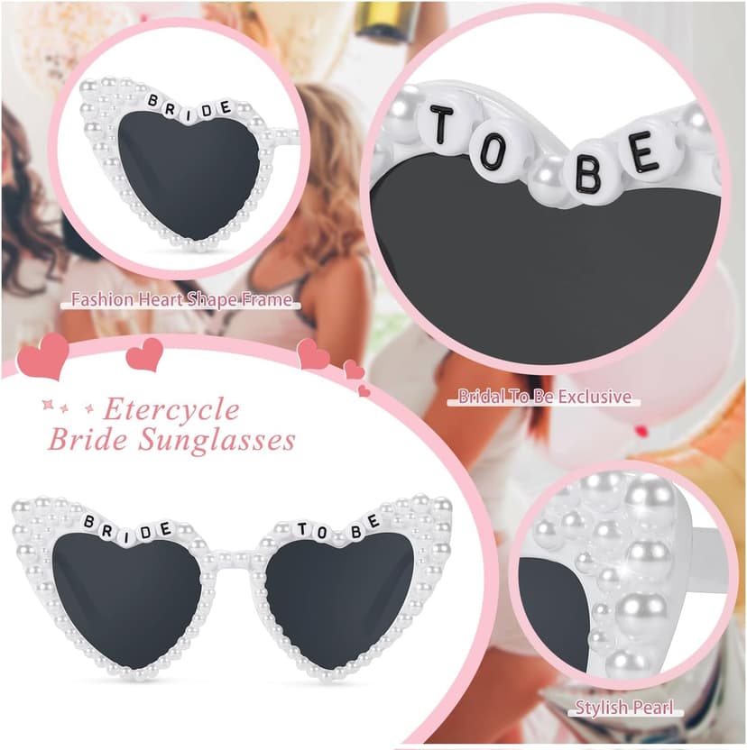 Etercycle Heart Sunglasses, Bride to Be Gifts Bachelorette Party Bride Sunglasses, Cute Glasses for Women Bachelorette Party