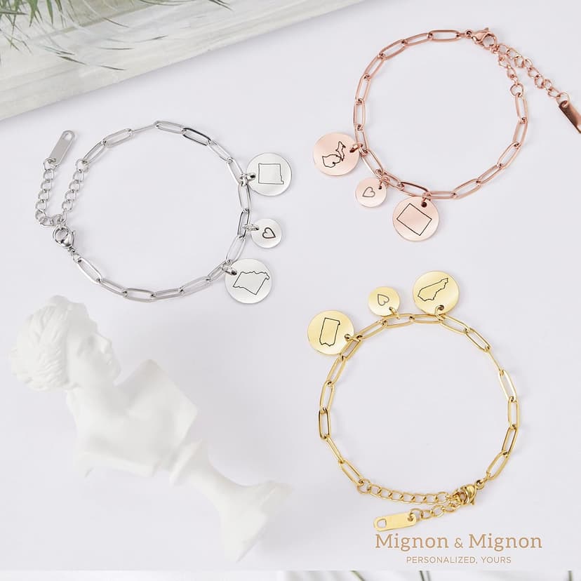 Long Distance Friendship Bracelet with State Engraved Charm, Custom Handmade Mom Jewelry for Best Friend, Birthday Gifts for Her – P-CBR-LDS