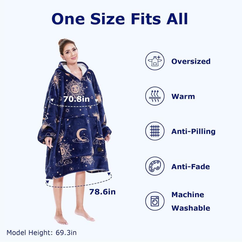 THREE POODLE Wearable Blanket Hoodie for Women, Oversized Sherpa Sweatshirt Blanket for Adults Men, Cozy Hooded Blankets, Gifts for Teen Girls Women Mom Sister