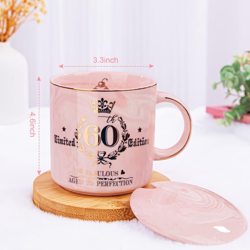 60th Birthday Gifts for Women - Fabulous 1965 Aged to Perfection Happy Birthday Mug - Limited Edition 60th Pink Coffee Mug Printed with Gold, Gift Idea for Turning 60 Years Old Women, Gift Boxed