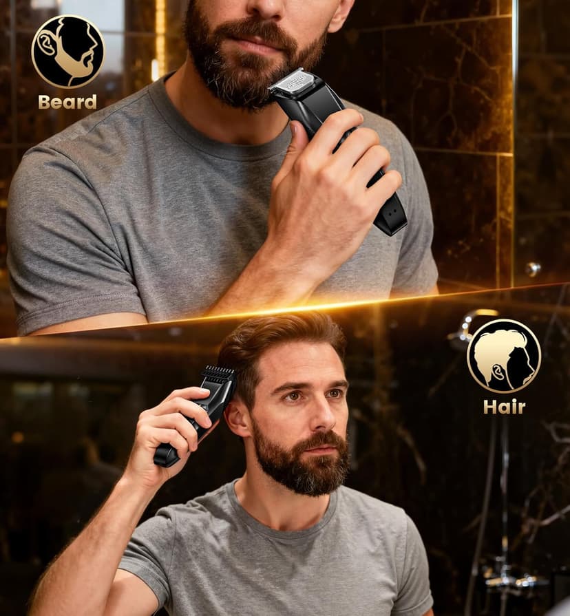 Men's Beard Trimmer-All-in-One Mustache Trimmer for Men with 20 Length Adjustable, Stainless Steel T-Blade for Precision Facial Hair Trimming Cordless IPX7 Waterproof Wet/Dry Clipper,LED Display