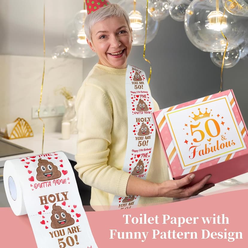 50th Birthday Gifts for Her Funny Happy 50th Birthday Decorations for Women 50 Year Old Gifts for Woman 50 and Fabulous Gift for Woman Sister Mom Best Friend Wife - Coffee Mug Makeup Bag Toilet Paper