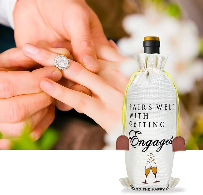 Engagement Gifts for Couples Newly Engaged, Her, Women, Him, Best Friends, Happy Engagement Wine Gift Bags for 750 ml Bottles, Party Decorations