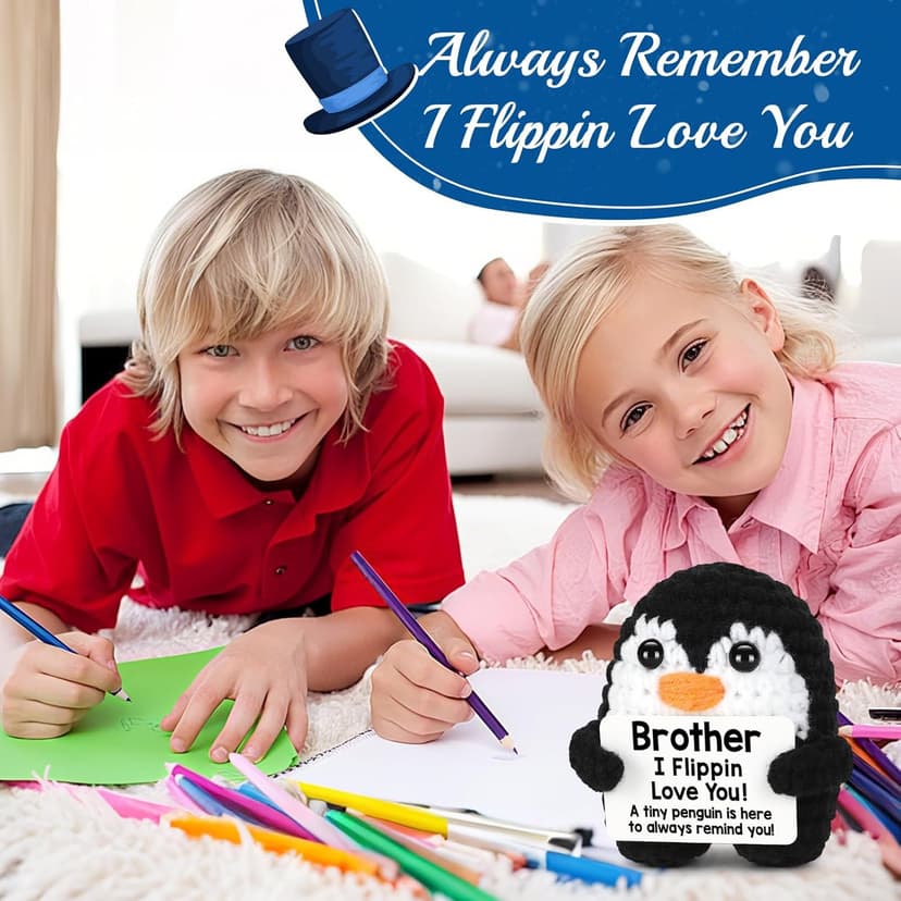 Mini Funny Brother Gifts from Sister Brother, Handmade Crochet Mini Penguin Birthday Gifts for Brother Boy Friend, I Love You Brother for Birthday Graduation Christmas Emotional Present