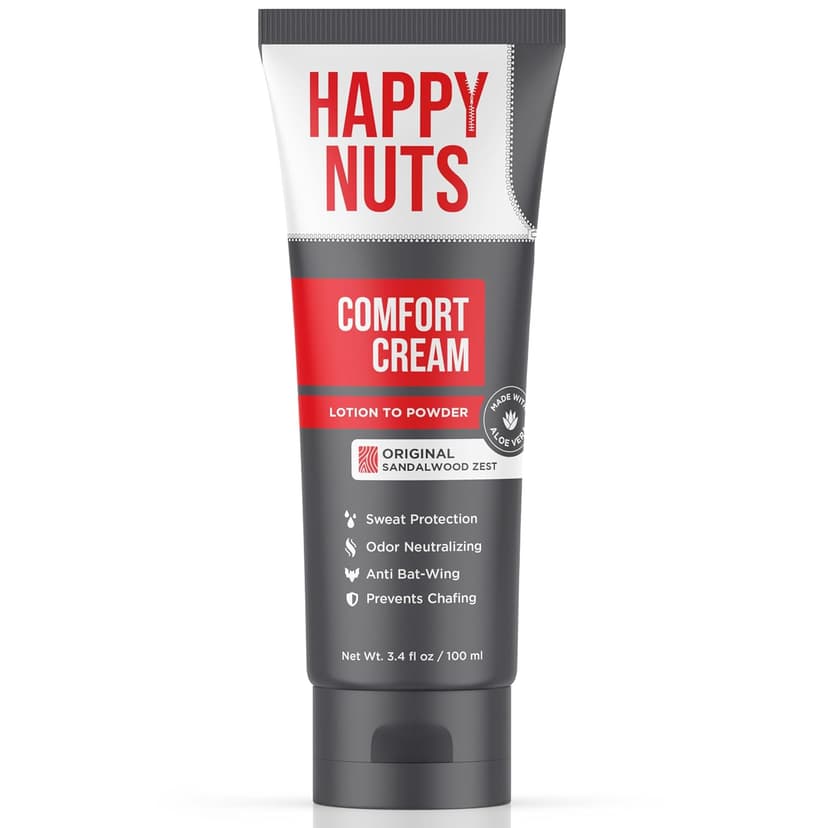 HAPPY NUTS Comfort Cream Deodorant For Men: Anti-Chafing Sweat Defense, Odor Control, Aluminum-Free Mens Deodorant & Travel Essential for Men's Private Parts 3.4 fl oz (Original)