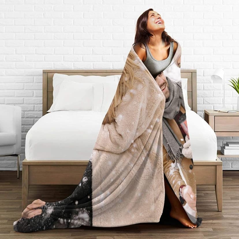 Custom Blanket with Picture Text, Personalized 1 Photo Blanket, HD Printing Customized Flannel Throw Blanket Gifts for Mom Dad Couple Girlfriend Boyfriend Wife Husband Gift
