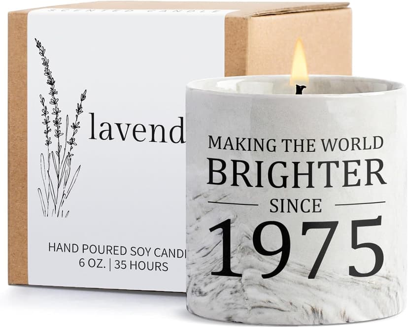 50th Birthday Gifts for Her - Gift for 50 Year Old Birthday Woman - 1975 Bday Gifts for Women - 50 Year Old Present Idea for Her Him, 6oz Lavender Ceramics Candle