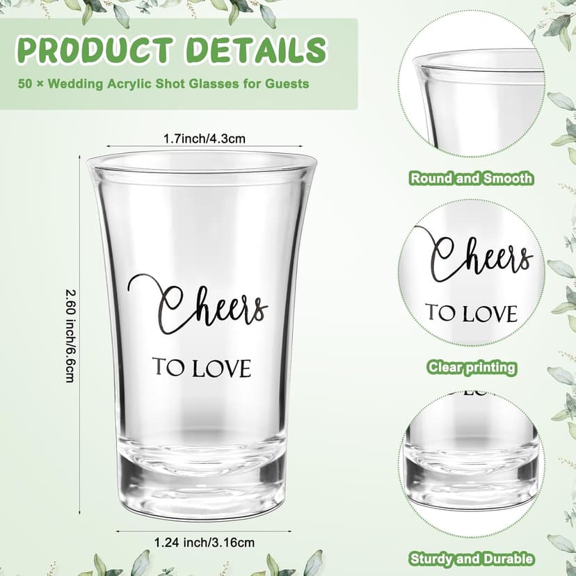 Uiifan 50 Sets Wedding Favors for Guests Wedding Shot Glasses Acrylic Clear Plastic Shot Glasses with Thank You Cards and Organza Bags for Guest Newlyweds Bridal Shower Gift (Cheers to Love)