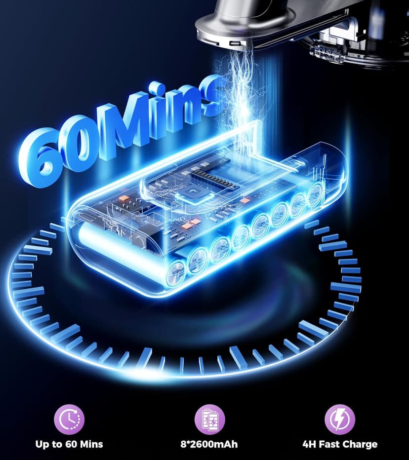 Cordless Vacuum Cleaner, 550W/45Kpa/60Mins Stick Vacuum, Anti-Tangle Vacuum Cleaners for Home with Self-Standing, LDE Display, 8-in-1 Wireless Vacuum for Carpet Pet Hair Hardfloor