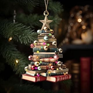 2D Flat Wooden Christmas Books Ornament, Book Lover Christmas Ornament, Book Lover Christmas Gifts, Christmas Book Tree Ornament, Book Club Ornament, Pack of 2