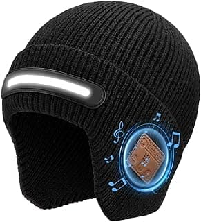 Bluetooth Beanie with Light, Headlamp Hat with Headphones and Built-in Speaker Mic, Unique Christmas Gifts for Men Husband