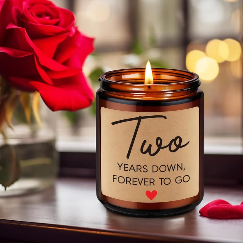 Fairy's Gift 2 Year Anniversary Candle Gifts for Him Her Boyfriend GF Wife Husband - Cotton 2nd Anniversary Couple Gifts Ideas - Two Year Wedding Anniv. Presents for Couples, Happy Second Anniv.
