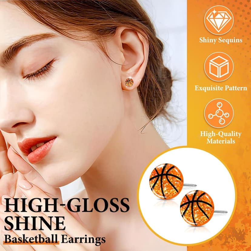 Basketball Earrings for Women Sparkly Basketball Earrings Round Stud Earrings Sport Lover Holiday Party Jewelry for Women