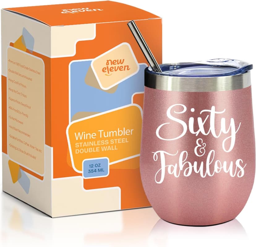 NewEleven 60th Birthday Wine Tumbler - 1965 Birthday Gift For Women | 12 Oz Capacity | Happy 60th Celebration Gift | For Mom, Wife, Aunt
