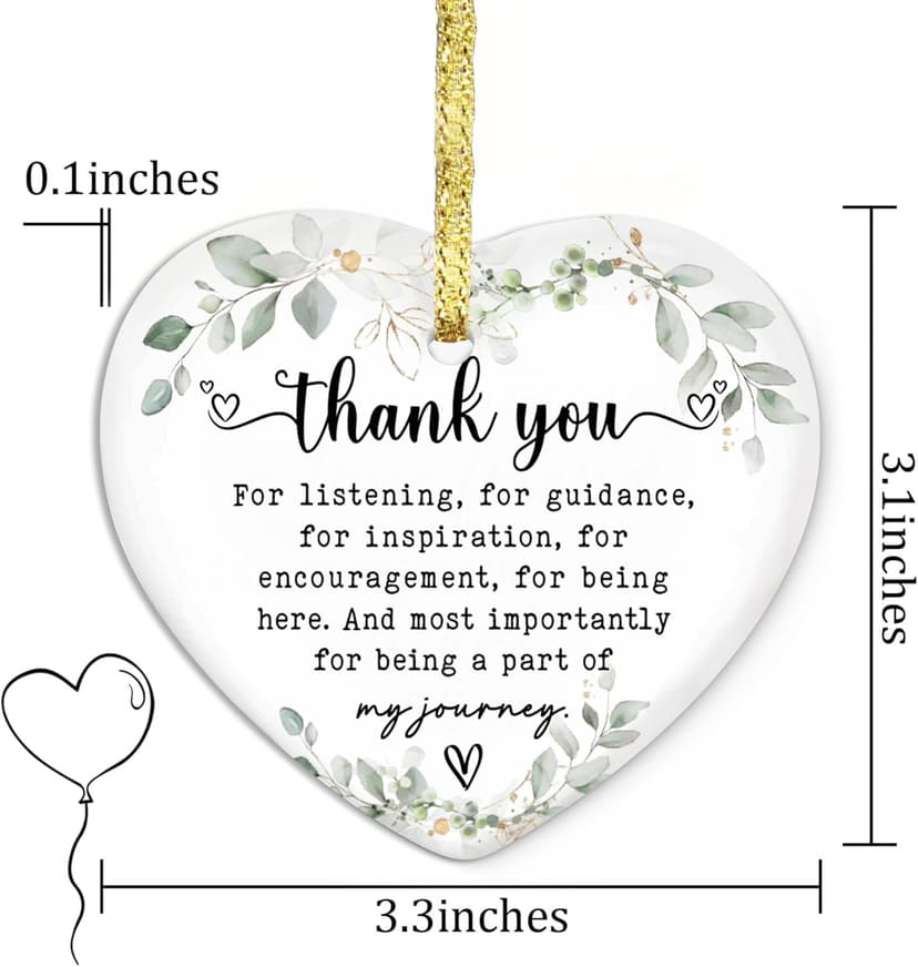 Gossby Heart-Shaped Thank You Ceramic Ornament - Appreciation Gift for Women - Thank You Gift for Coworker, Friend, Teacher, Boss, Employee - Car Hanging Decoration Ornament - Wine Bottle Decor
