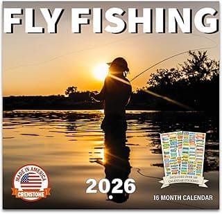 Fly Fishing Calendar 2026 - Angling Wall Calendar Bundle | 12" x 24" Open | 100+ Reminder Stickers | Fisherman Gifts, Office Supplies | Made in USA
