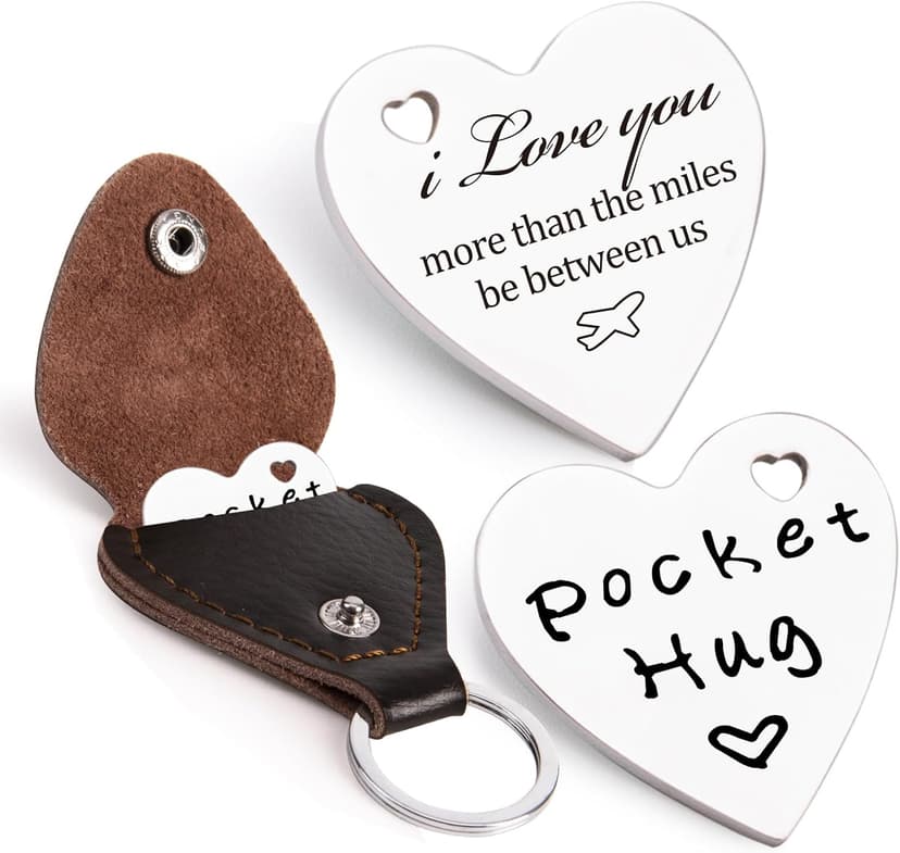 Qunrwe Pocket Hug Token,Long Distance Gifts Keepsake,Double Sided Inspirational Thinking of you Gift with Leather Keychain