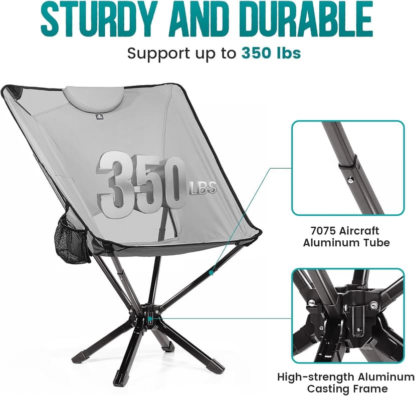 TCEK TCEK Portable High Back Camping Chair with Adjustable Height, Small Compact Outdoor Folding Chair for Adults Travel, Riselite Collapsible Lightweight Packable Camp Chairs, Easy Carry and Quick Setup