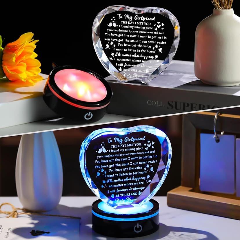 Gifts for Girlfriend with Light Base, Girlfriend Gifts from Boyfriend, Romantic Anniversary Birthday Gifts for Girlfriend Her Valentines Christmas I Love My Girlfriend Gift for Women