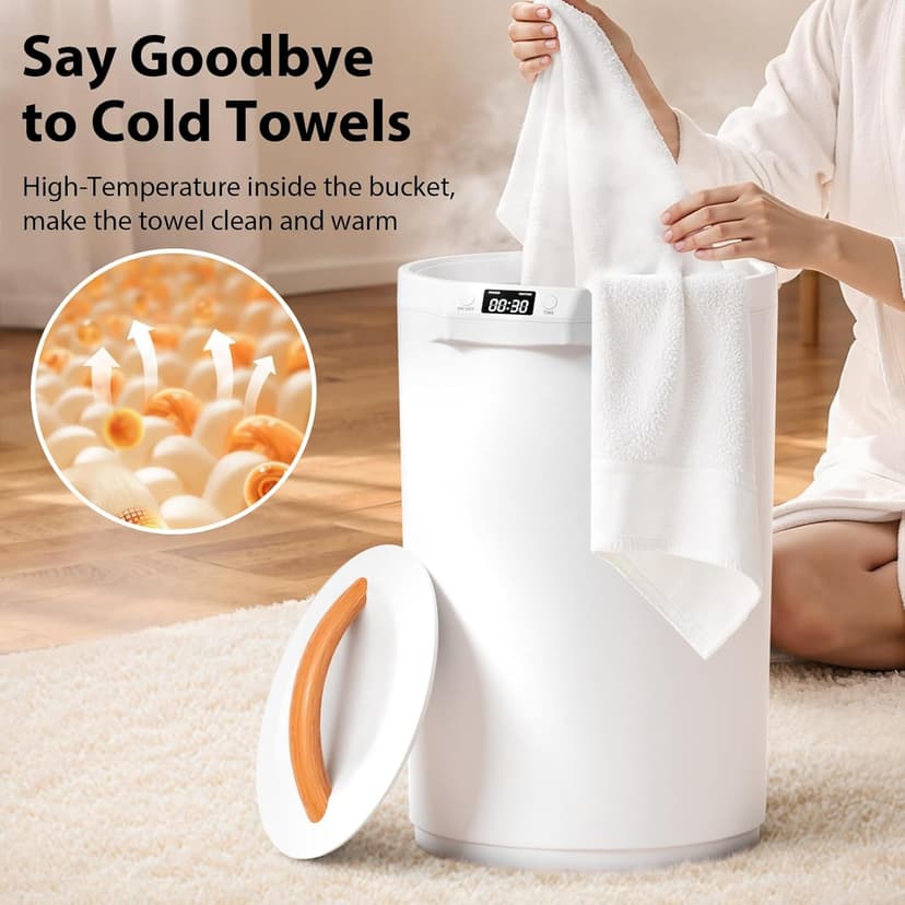 Towel Warmers for Bathroom, 20L Large Towel Warmer Bucket, Fits Up Two 40"X70" Oversized Towels, Bathrobes, Blankets, Towel Heater with LCD, 4 Timer Setting and Auto Shut Off(White)