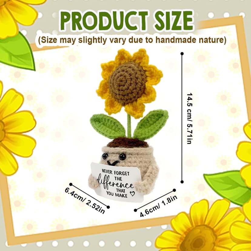 Mini Positive Crochet Sunflower, Cute Cheer Up Gifts for Women, Crochet Plant with Optimistic Card for Nurse Teacher Boss, Thank You Gifts for Friends, Coworker and Sunflower Decor