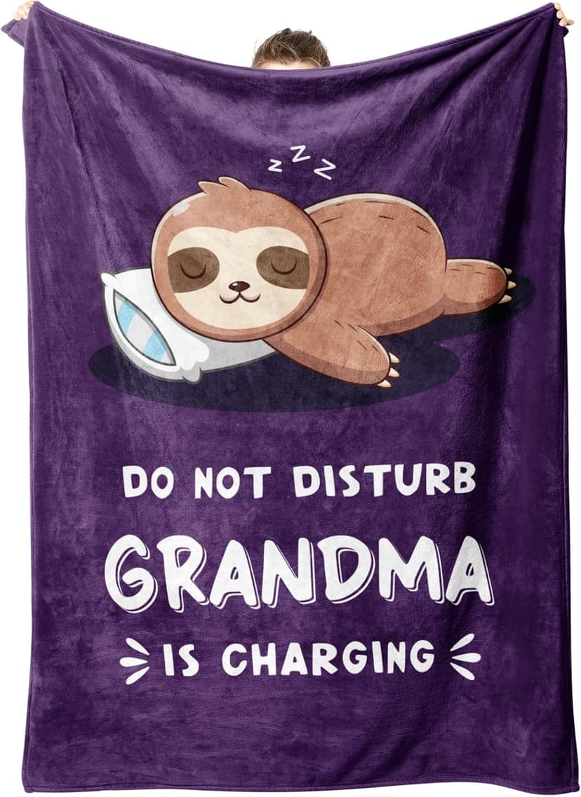Funny Grandma Birthday Gifts, Grandma is Charging Sloth Blanket 60" x 50", Gift for Grandmas from Grandkids, Grandmas Gifts for Christmas Mothers Day, Super Soft Blanket for Grandmother