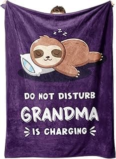 Funny Grandma Birthday Gifts, Grandma is Charging Sloth Blanket 60" x 50", Gift for Grandmas from Grandkids, Grandmas Gifts for Christmas Mothers Day, Super Soft Blanket for Grandmother