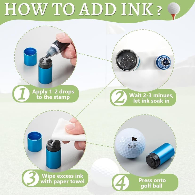 Custom Golf Ball Stamp Marker, Quick-Dry Self-Inking Golf Ball Personalized Stamp with Logo Monogram, Reusable Waterproof Golf Ball Marking Gift for Men Golfer & Dad Husband, Golf Balls Stamp