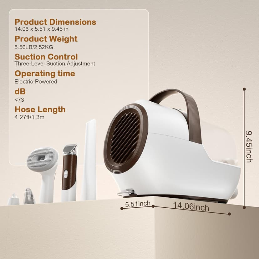 Dog Grooming Vacuum, Dog Grooming Kit with Pet Clipper Nail Grinder, 6 Pet Grooming Tools (Caramel)