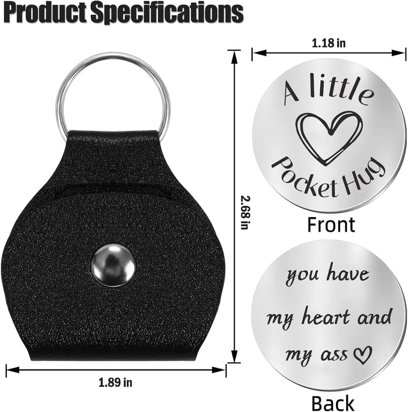 Pocket Hug Token Keychain for Men Him, Funny Boyfriend Gifts From Girlfriend, Long-distance Couple Gifts for Husband From Wife Christmas Birthday Valentine